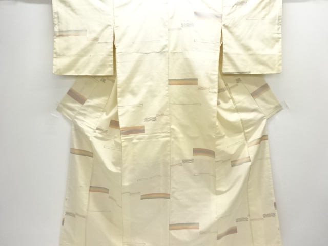JAPANESE KIMONO / ANTIQUE KIMONO / SILK / TSUMUGI / WOVEN ABSTRACT STRIPE